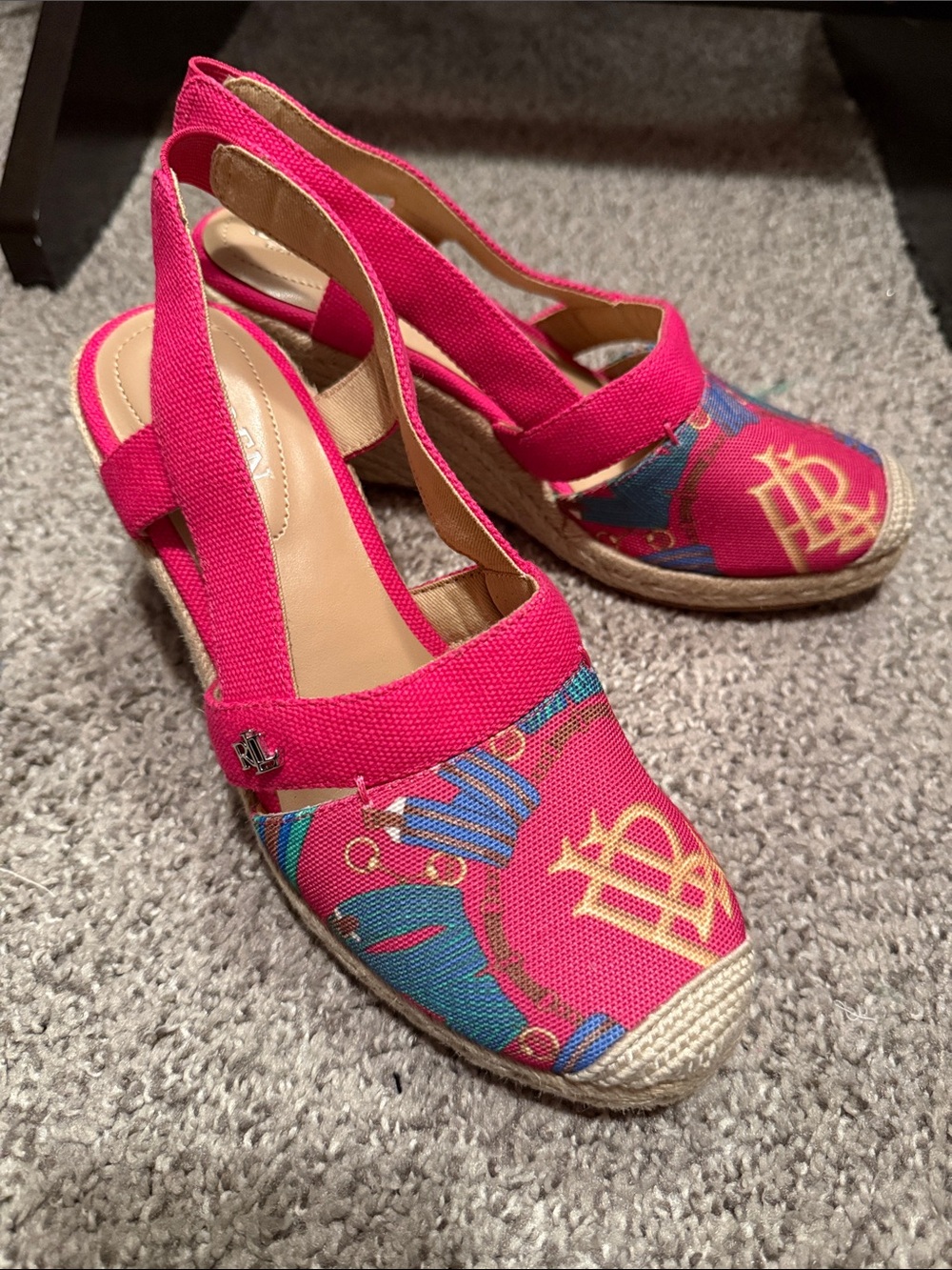 Lauren Ralph Lauren Fuchsia Printed Slingback Espadrille Wedges